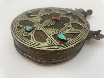 Antique Islamic Arabic Powder Flask, Handcrafted Brass, Morocco, 1920s