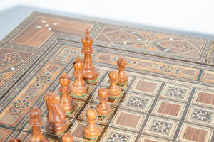 Moroccan Inlaid Card Chess Backgammon Game Table 1950