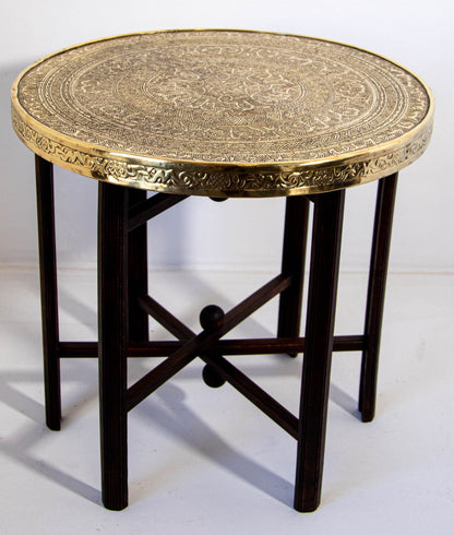 Moorish Islamic Brass Tray Table, Handcrafted in Spain, 1920s Design