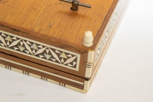 Vintage Spanish Inlaid Marquetry Decorative Music Box Inlaid with White Bone