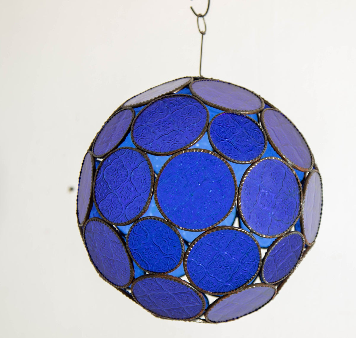Vintage Moroccan Cobalt Blue Glass Orb Lantern, Marrakech, circa 1970