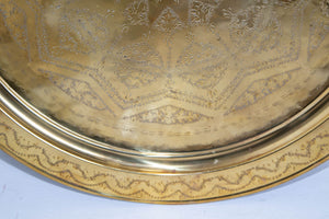 Antique Oversized Round Moroccan Polished Brass Tray Platter 19th C.