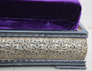 Vintage Moroccan Settee Low Bench, Daybed with Purple Cushion