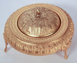 Vintage Gold Tone Islamic Moorish Roll Top Caviar Footed Dish Server 1960s