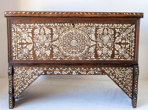Antique Syrian Mother of Pearl Inlay Dowry Trunk 19th C.