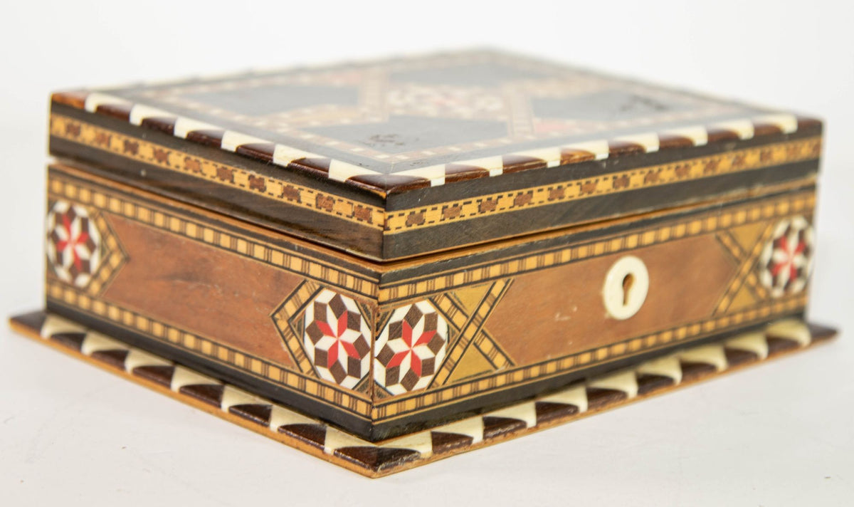 Moorish Wood Box Islamic Marquetry Mosaic Art Granada Spain Khatam Decor 1940s