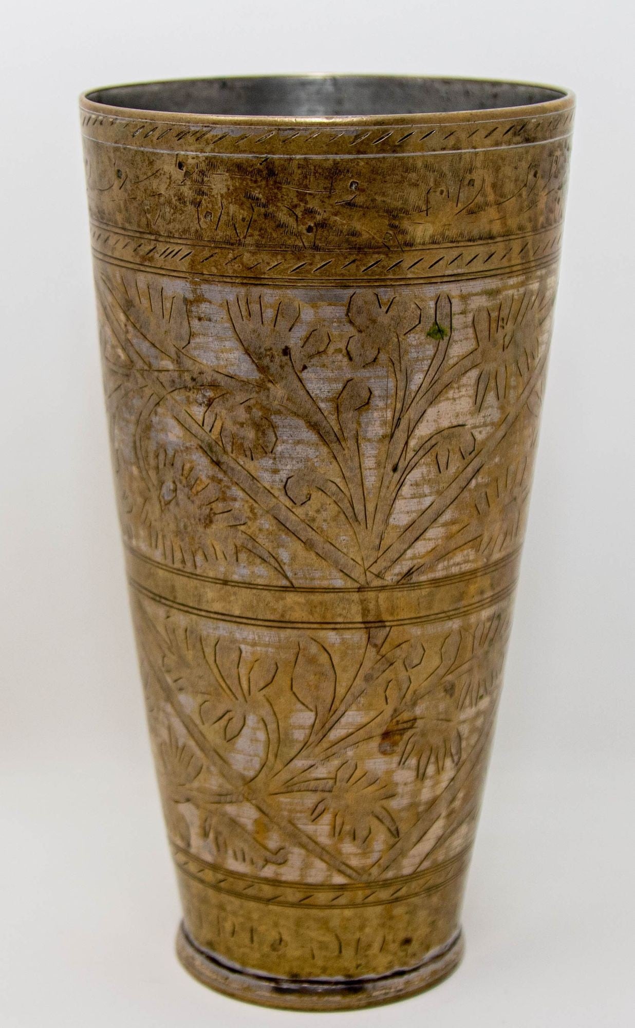 Antique Metal Engraved Mughal Beaker or Vase from India 1940s