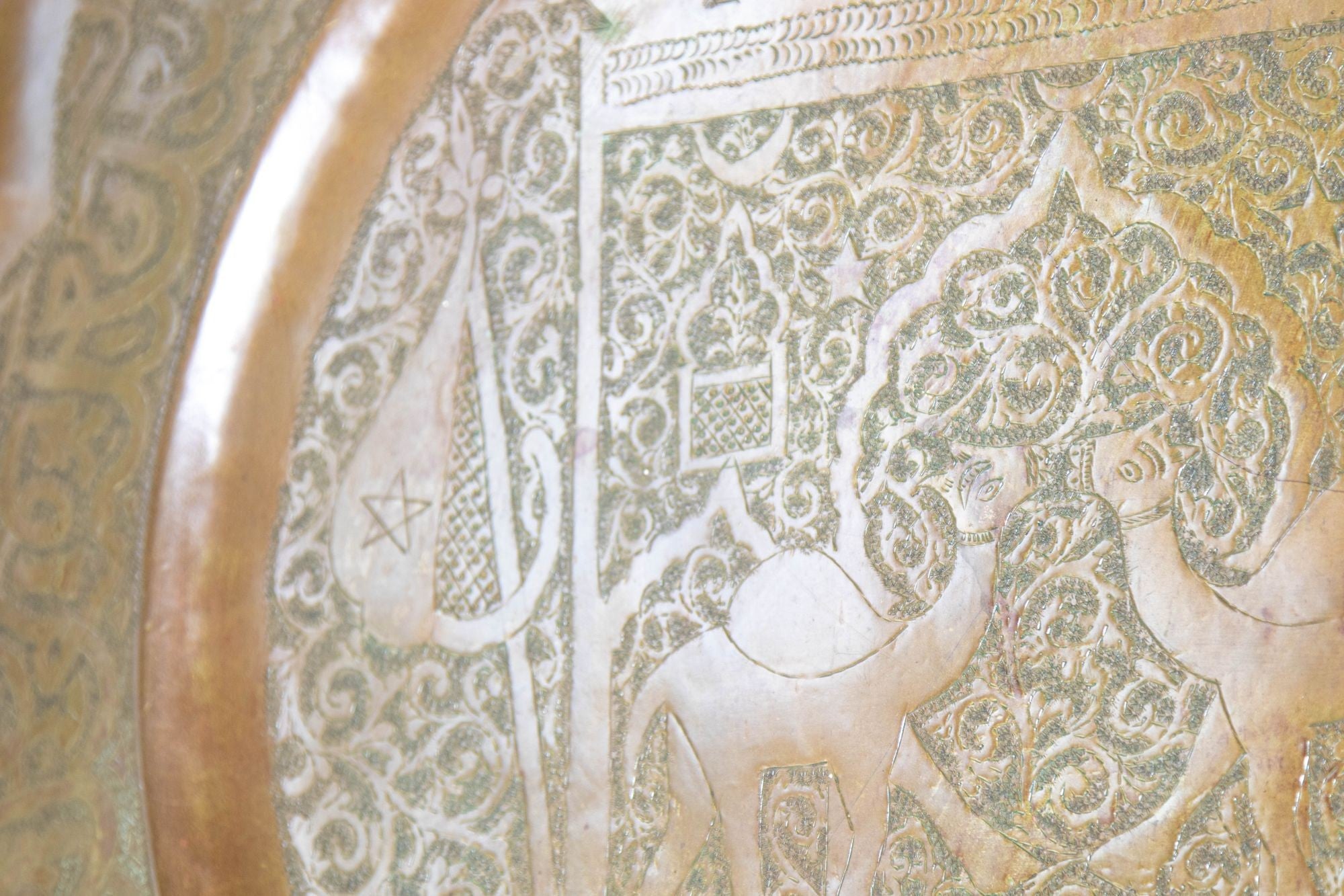 Large Moroccan Round Brass Tray Wall Decor 38 inches Circa 1950's