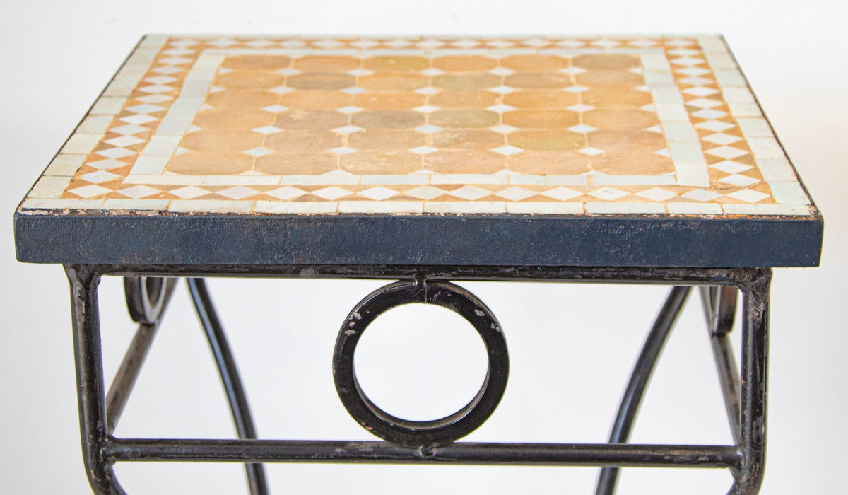 Vintage Moroccan Mosaic Tile Side Table, Hand-Crafted Terracotta