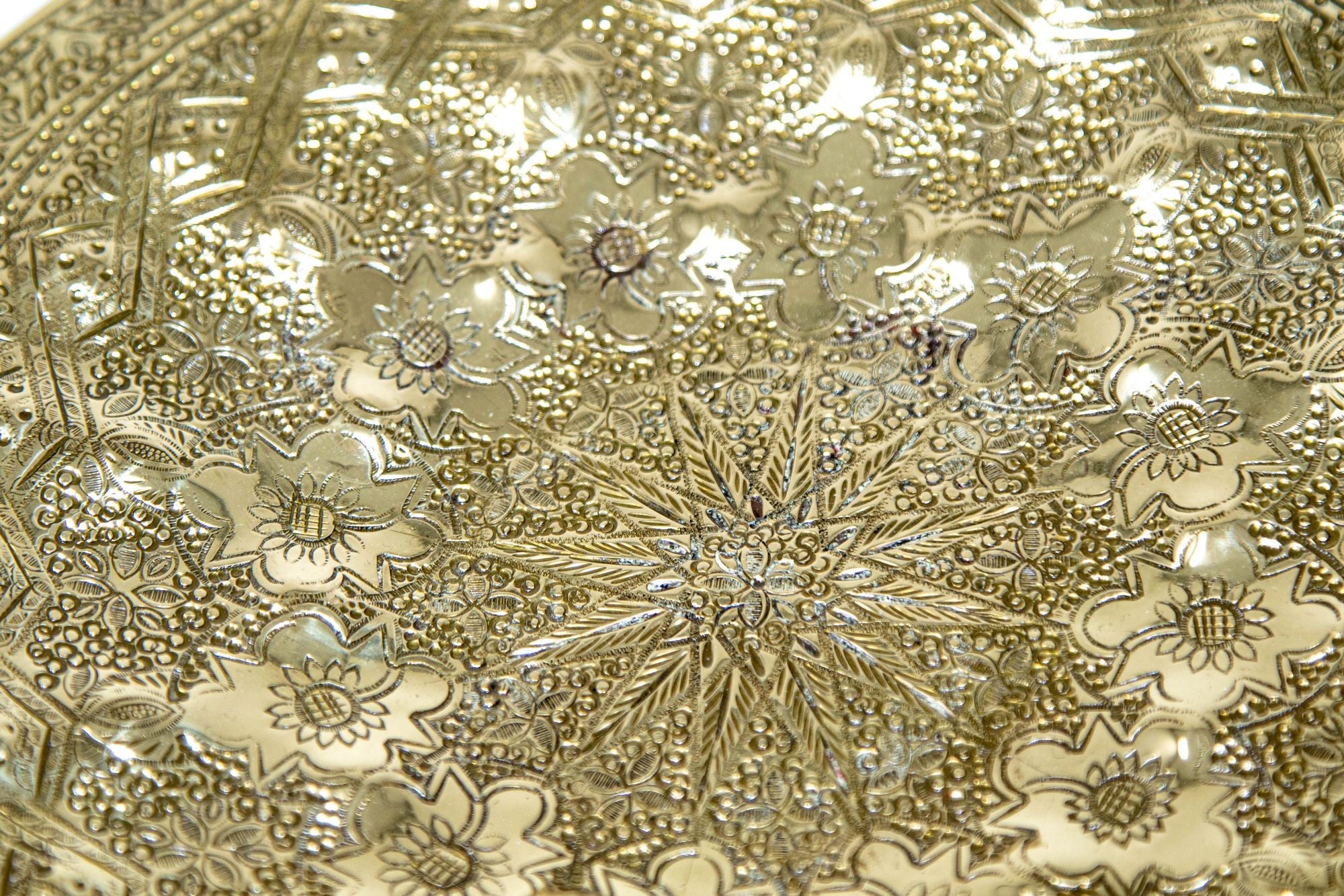 Islamic Persian Polished Brass Tray Collectible Metal Work Platter 10 inches D.