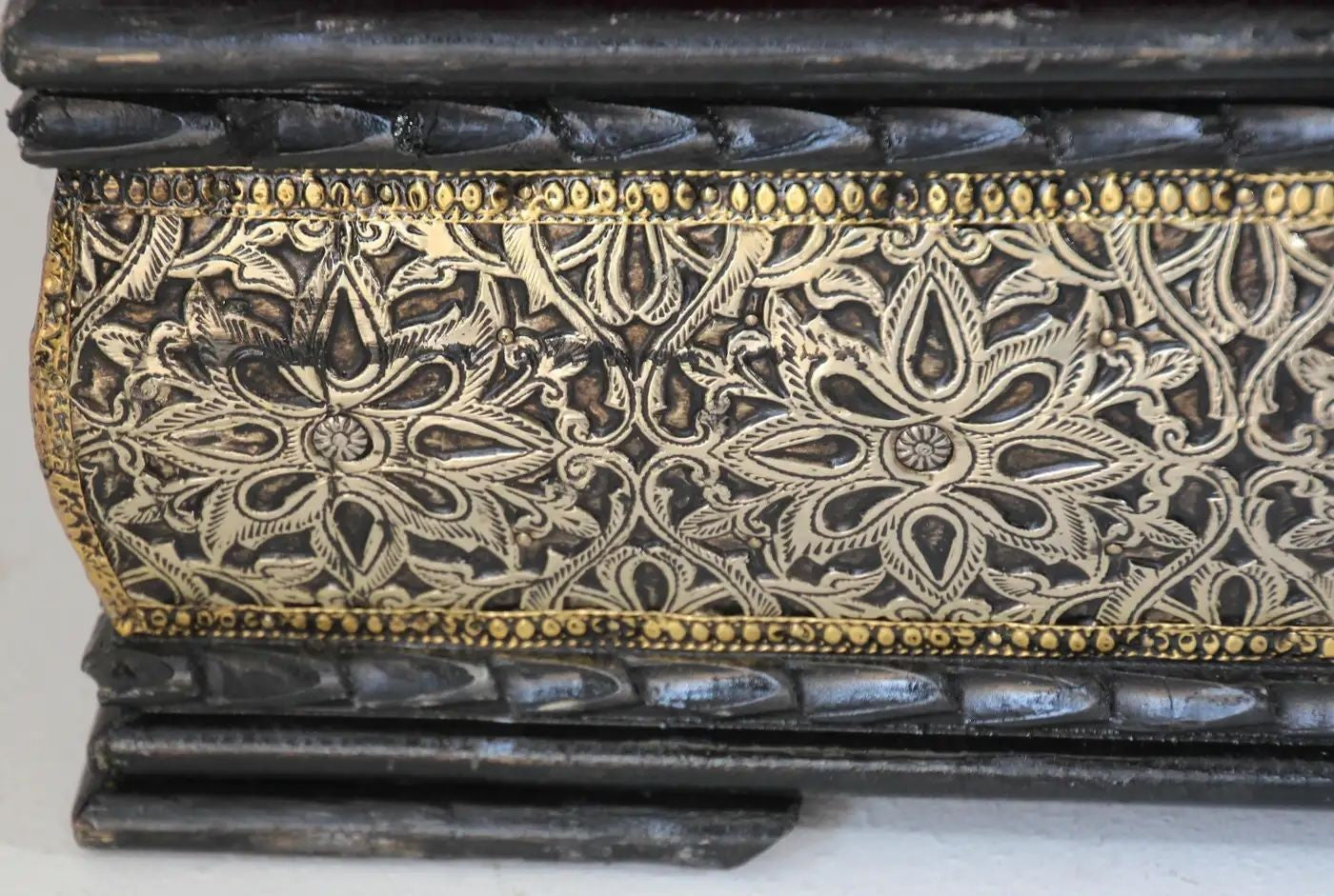 Vintage Moroccan Settee Low Bench, Day Bed with Red Cushion