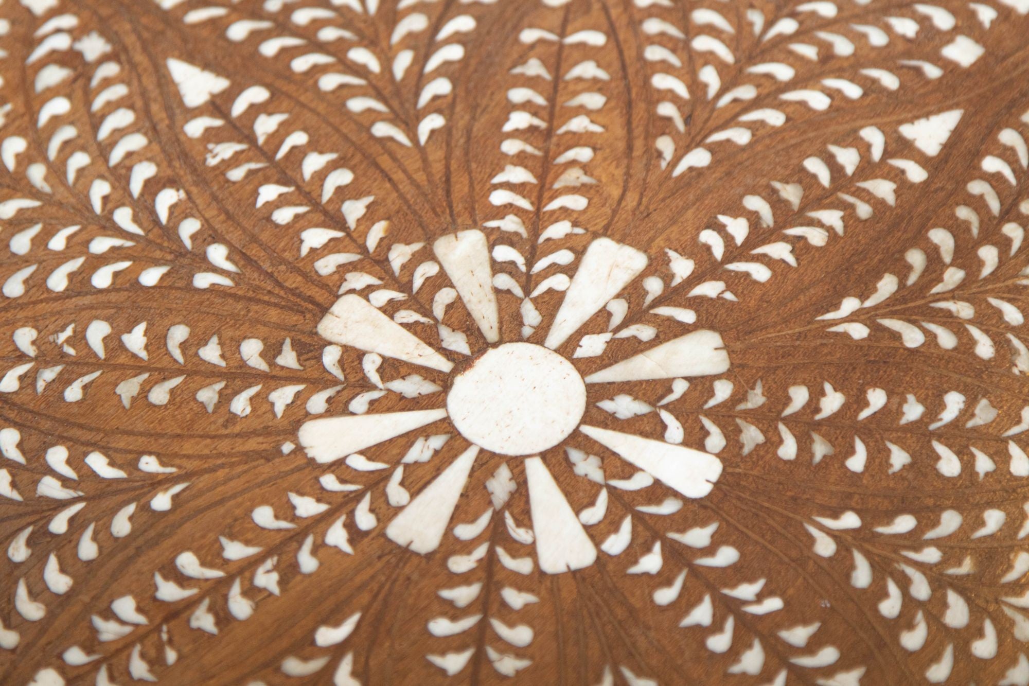 Anglo Indian Mughal Teak Wood Round Side Table with Bone Inlaid