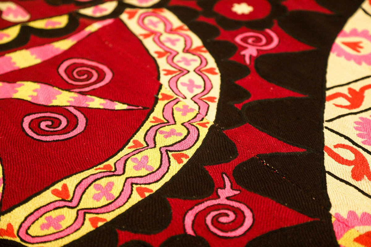 Vintage Suzani Uzbekistan Embroidered Textile Red and Black — additional view 14