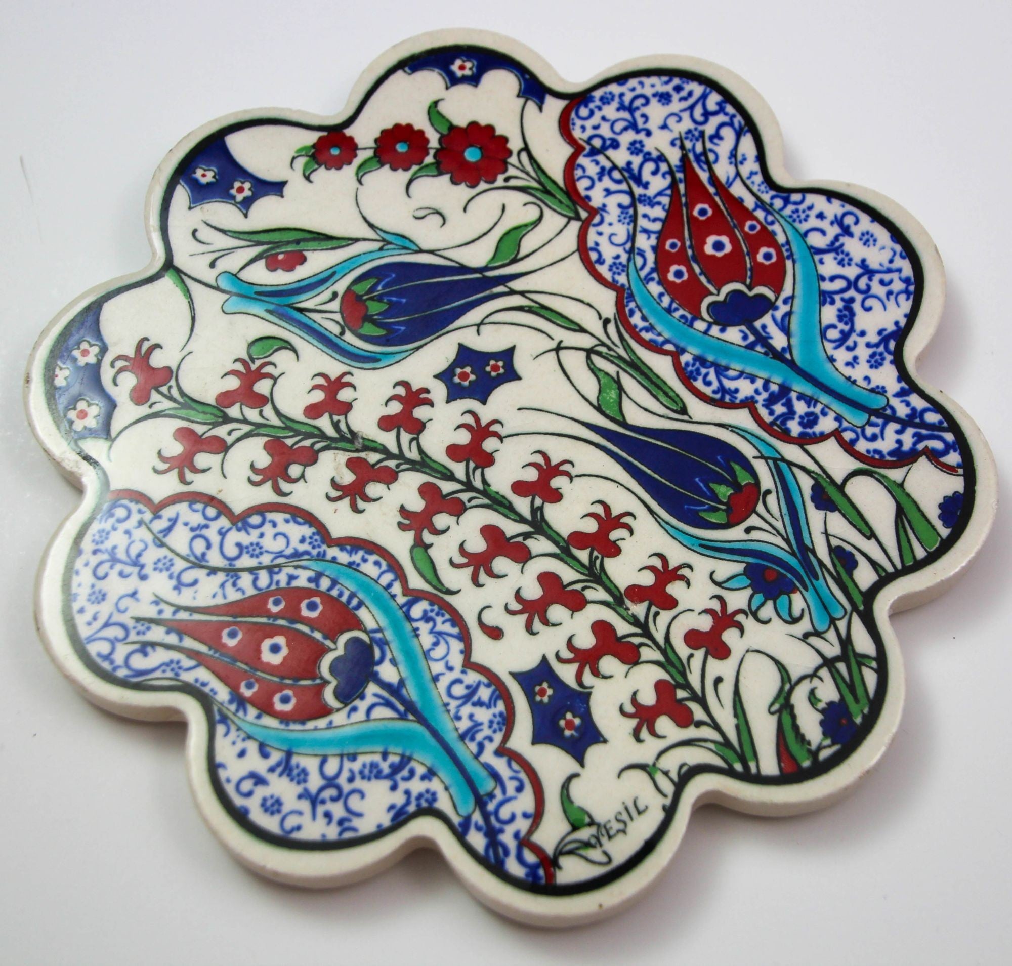 Turkish Iznik Style Ceramic Tiles Set of 3
