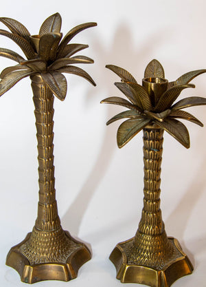 Vintage Brass Moroccan Palm Tree Candlestick Holders Set of 2