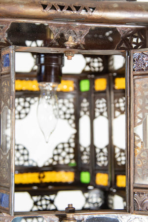 Vintage Moroccan Hanging Lantern Clear and Multicolor Glass Made in Marrakech