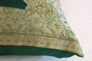 Emerald Green Moorish Throw Pillows Embellished with Sequins and Beads a Pair