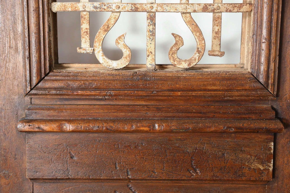 Set of French Painted Double Entry Door with Iron Insert