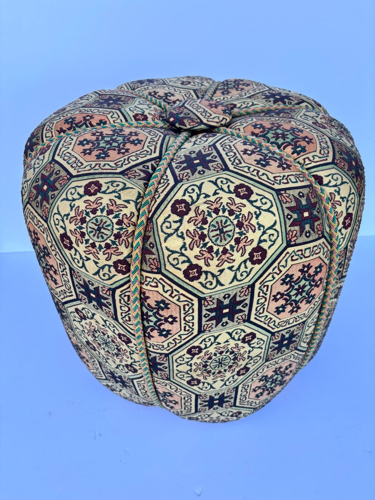 Moroccan Pouf Upholstered in Moorish Textile Fabric Stool