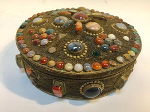 Large Vintage Agate Inlaid Moorish Wedding Jewelry Dressing Box
