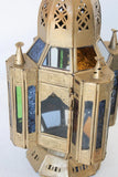 Moroccan Candle Lantern in Moorish Gilt Metal and Glass
