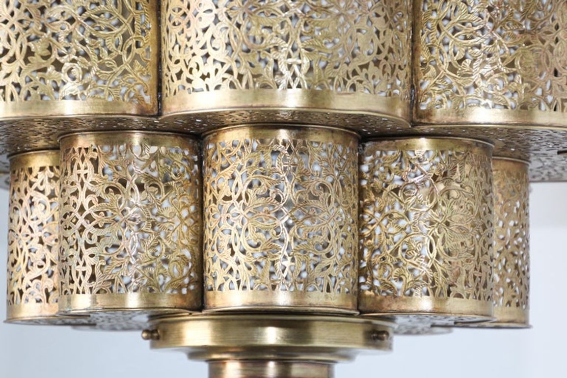 Large Moroccan Brass Chandelier Moorish Alhambra