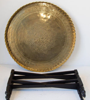 Moroccan Round Brass Tray Table on Folding Stand
