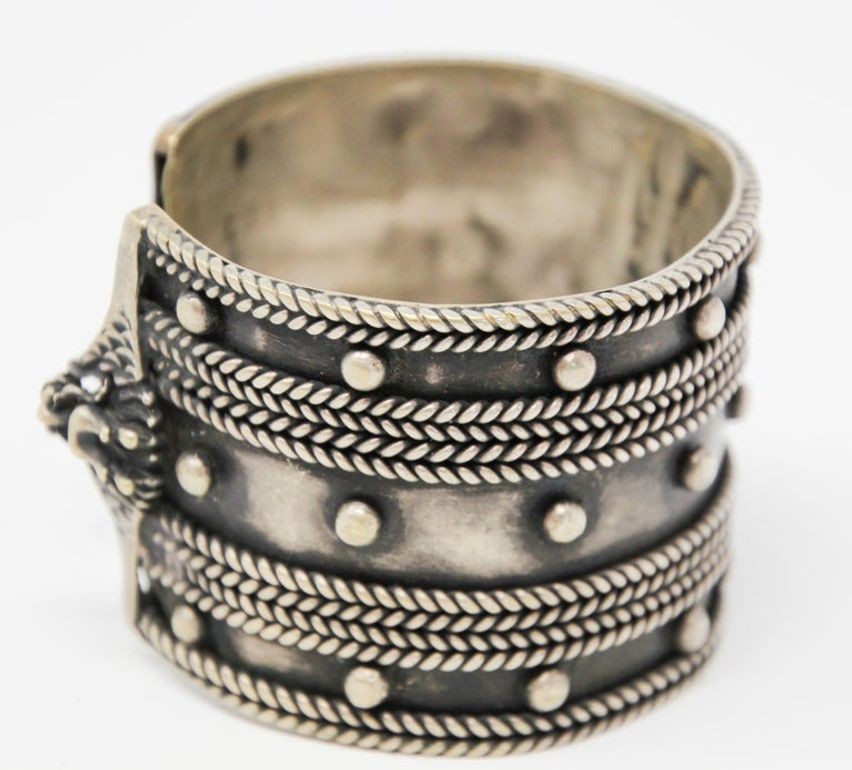 Vintage Moroccan Berber Tribal Bracelet, Handcrafted Metal Cuff, 1950