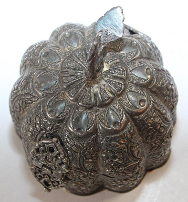 Antique Mughal Silver Chased Collectible Box Trinket Pandan Box, North India