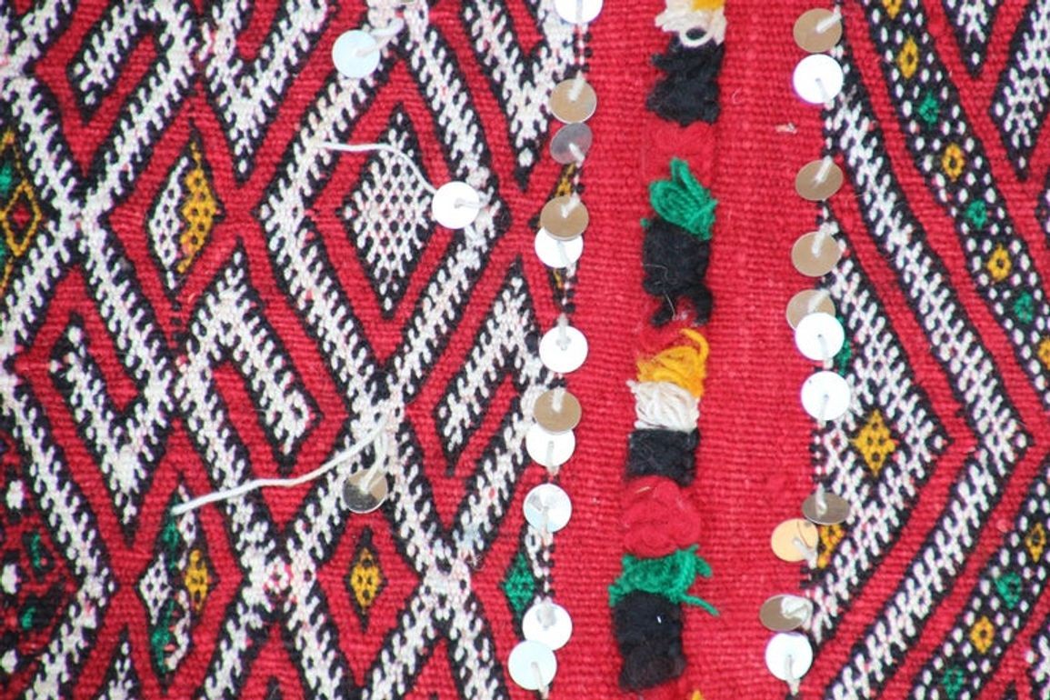 1960s Moroccan Vintage Berber Textile with Sequins North Africa, Handira