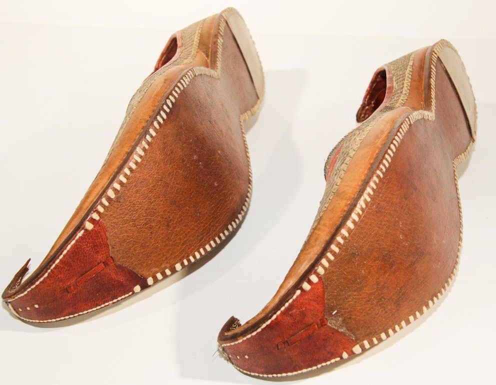 Antique Leather Mughal Shoes with Gold Embroidered