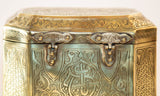 Persian Brass Jewelry Box in Mamluk Revival Damascene Moorish Islamic Style 1920