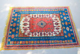 1960s Moroccan Berber Rug in Royal Blue, Pink and Orange Colors