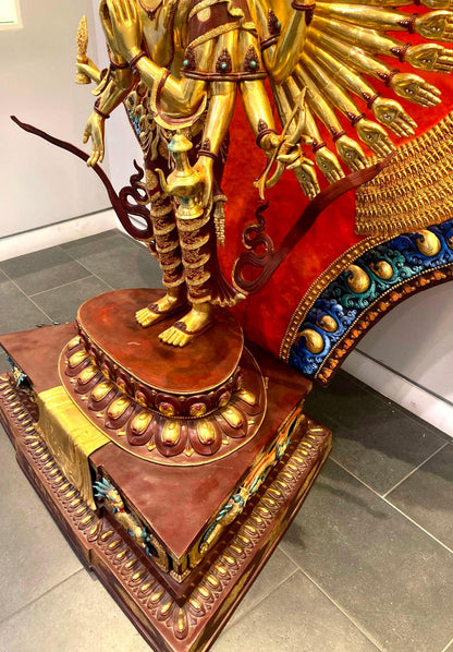 Handcrafted Oversized Gilt and Polychrome Copper Avalokiteshvara Statue, Nepal — detail view 15