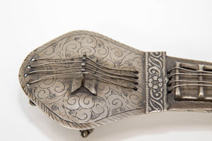 Asian Silver Metal Hand Carved Peacock Sitar Veena Form Box 1950