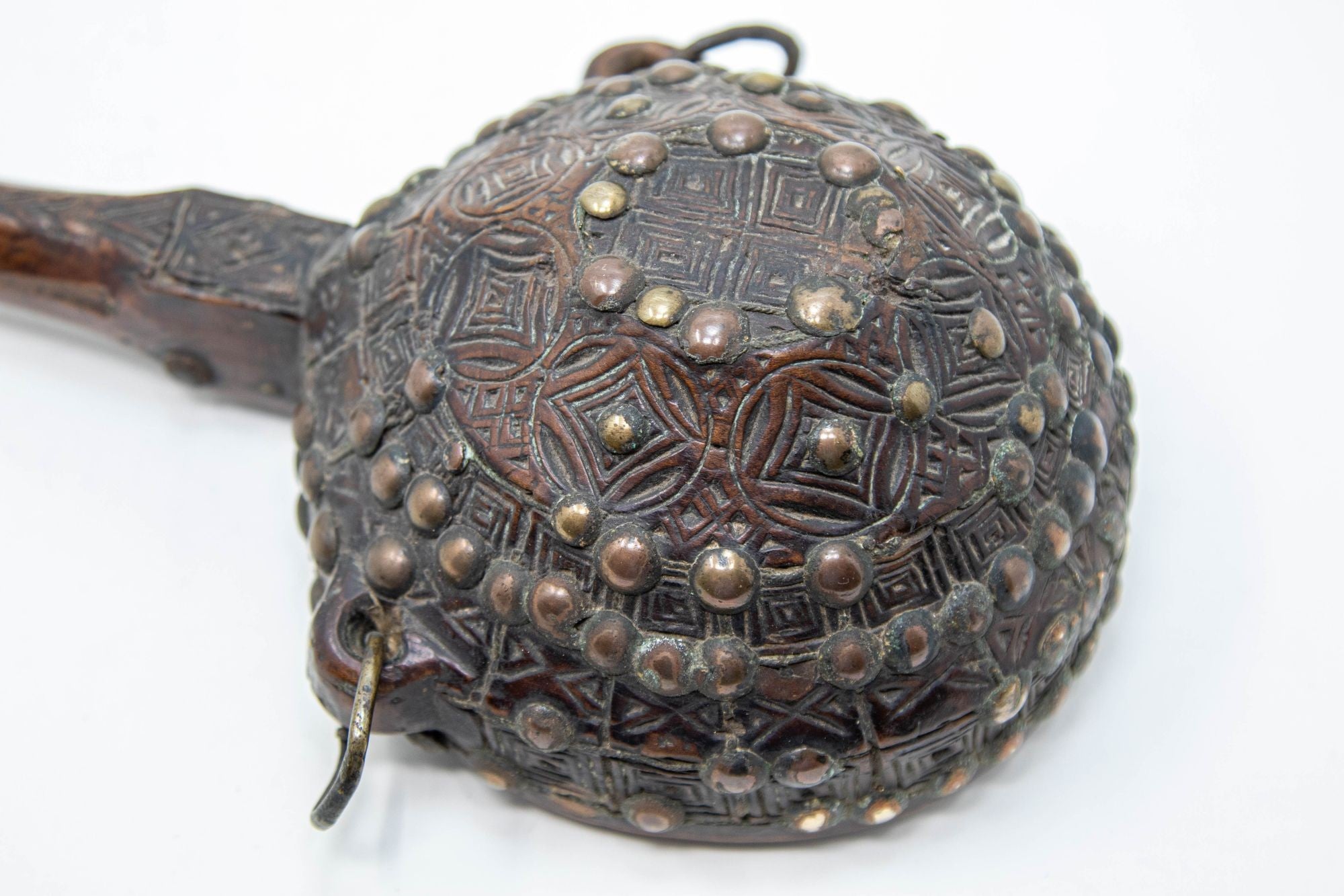 Antique African Moroccan Tribal Carved Wood Flask 19th C.