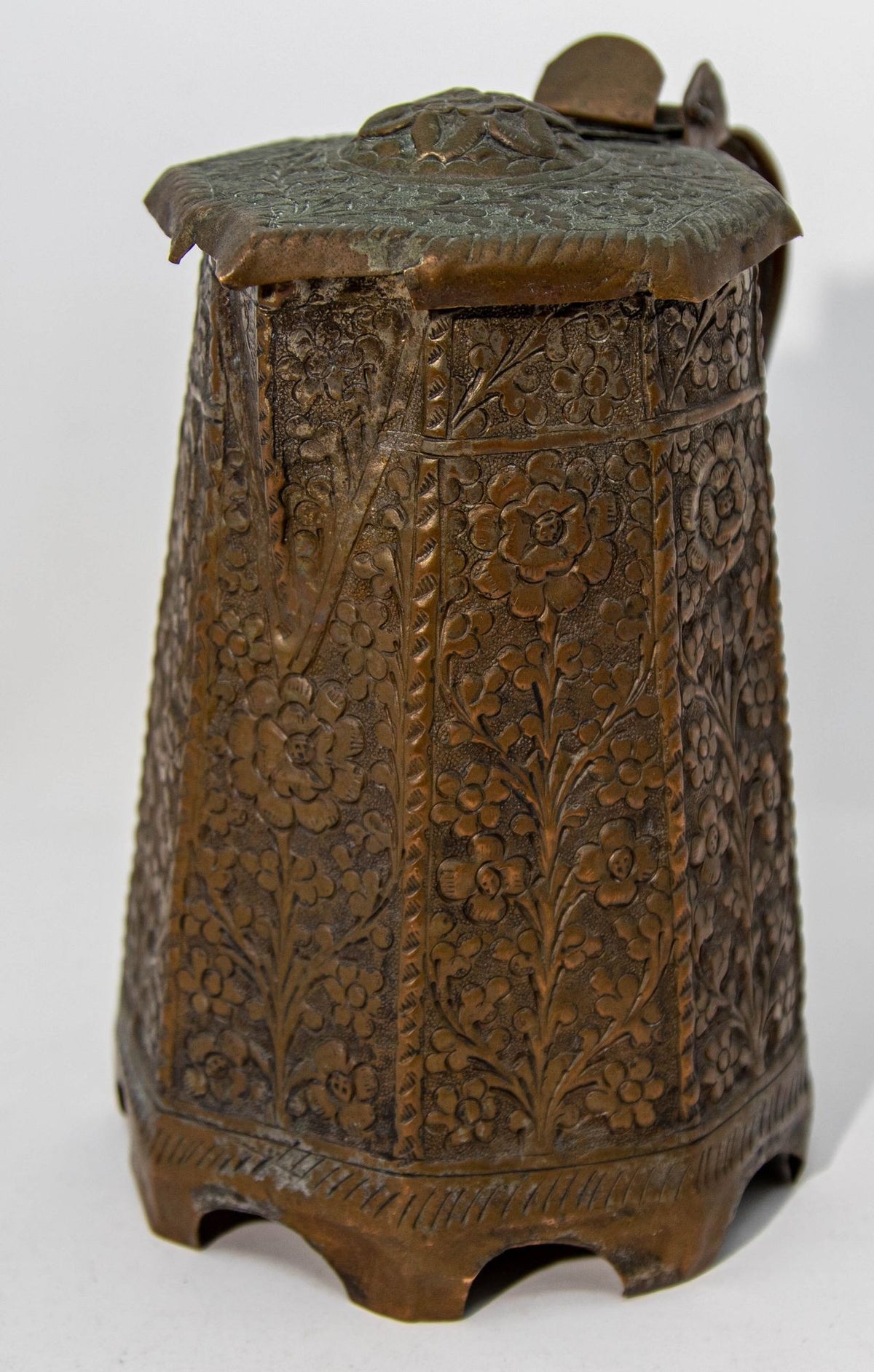 19th Century Antique Indo-Persian Copper Teapot with Floral Design