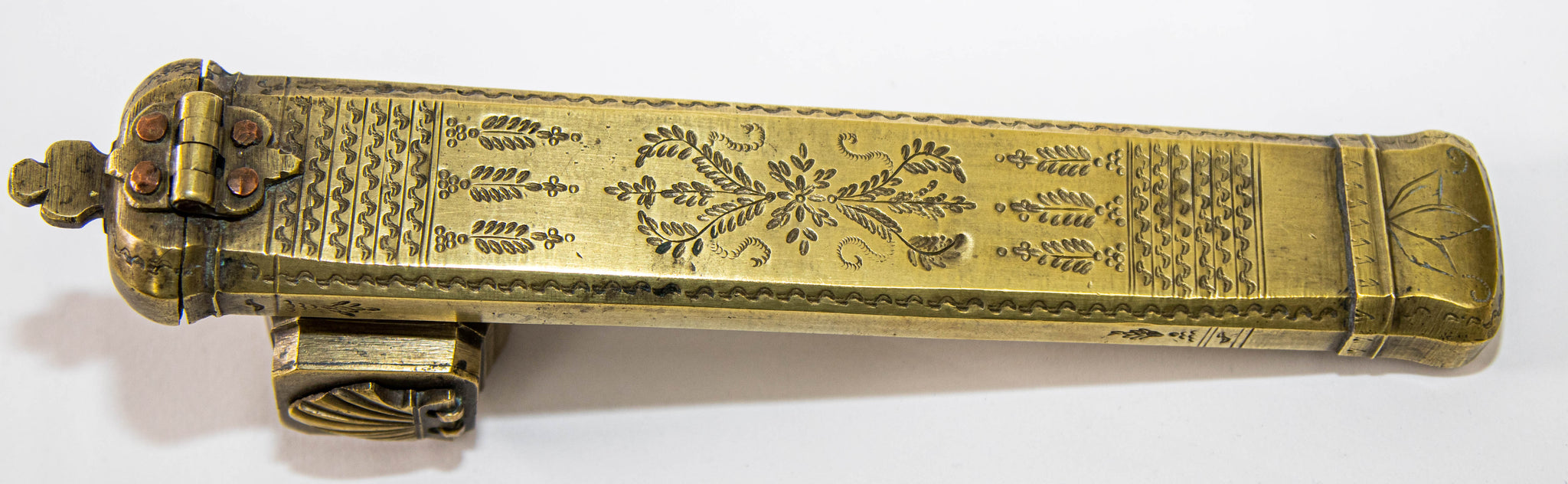 Antique Middle Eastern Islamic Brass Inkwell Qalamdan Circa 1850