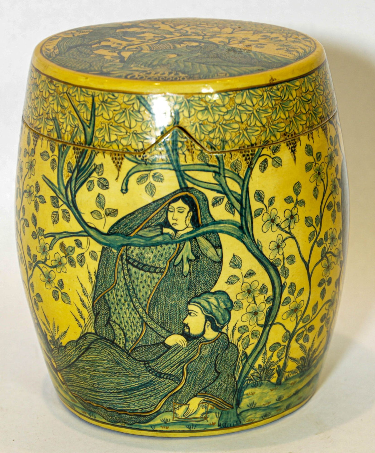 Islamic Kashmir Hand Painted Paper Mache Tea Caddy Storage Box 1950s
