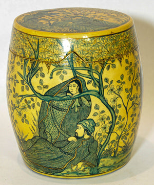 Islamic Kashmir Hand Painted Paper Mache Tea Caddy Storage Box 1950s