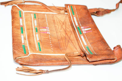 Antique African Tuareg Moroccan Shoulder Leather Bag 1960s Collectible