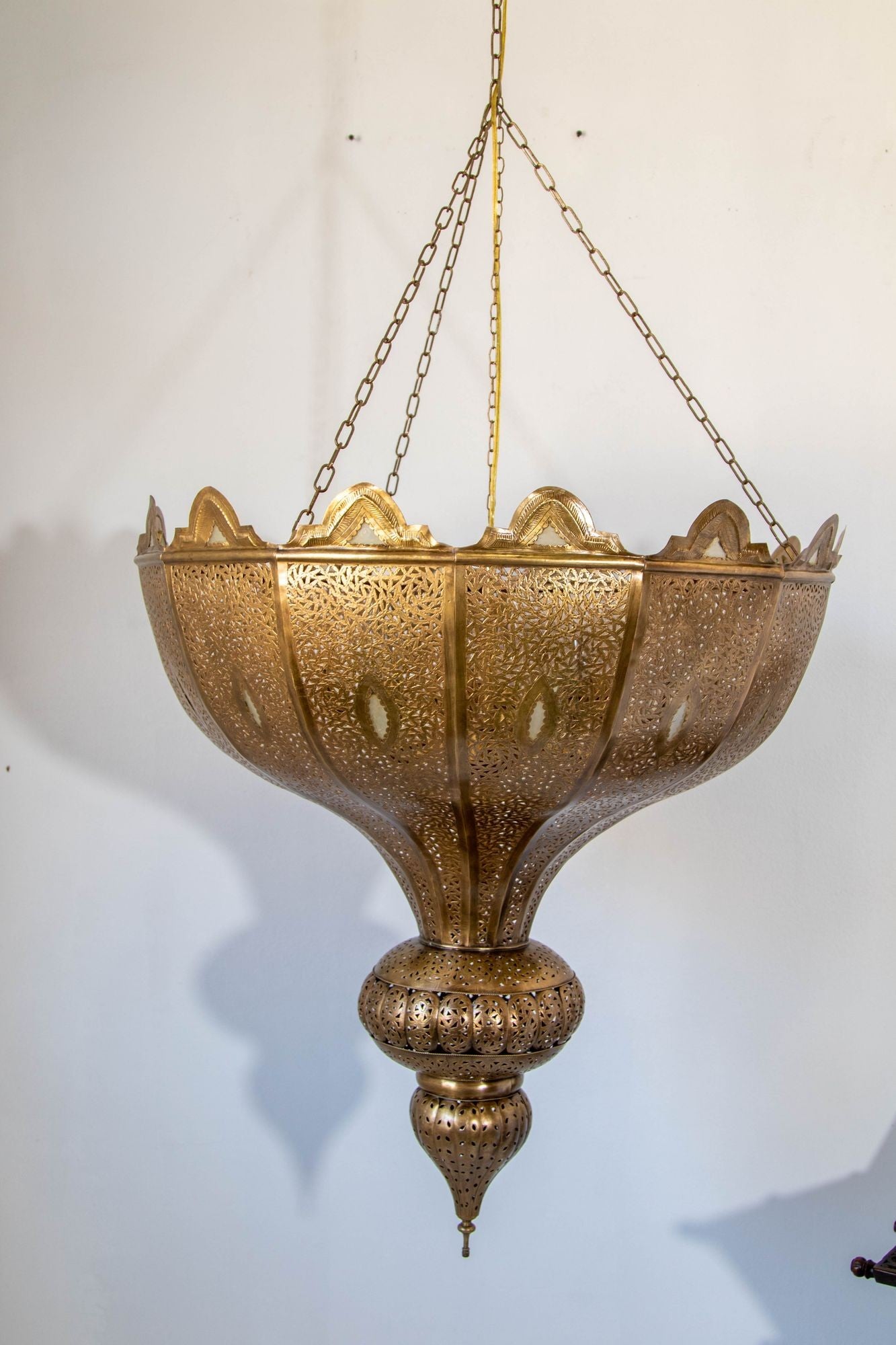 Vintage Large Moroccan Brass Chandelier in Andalus Moorish Style