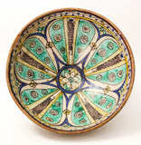 Antique 19th C. Moroccan Ceramic Bowl Polychrome Footed Dish Fez