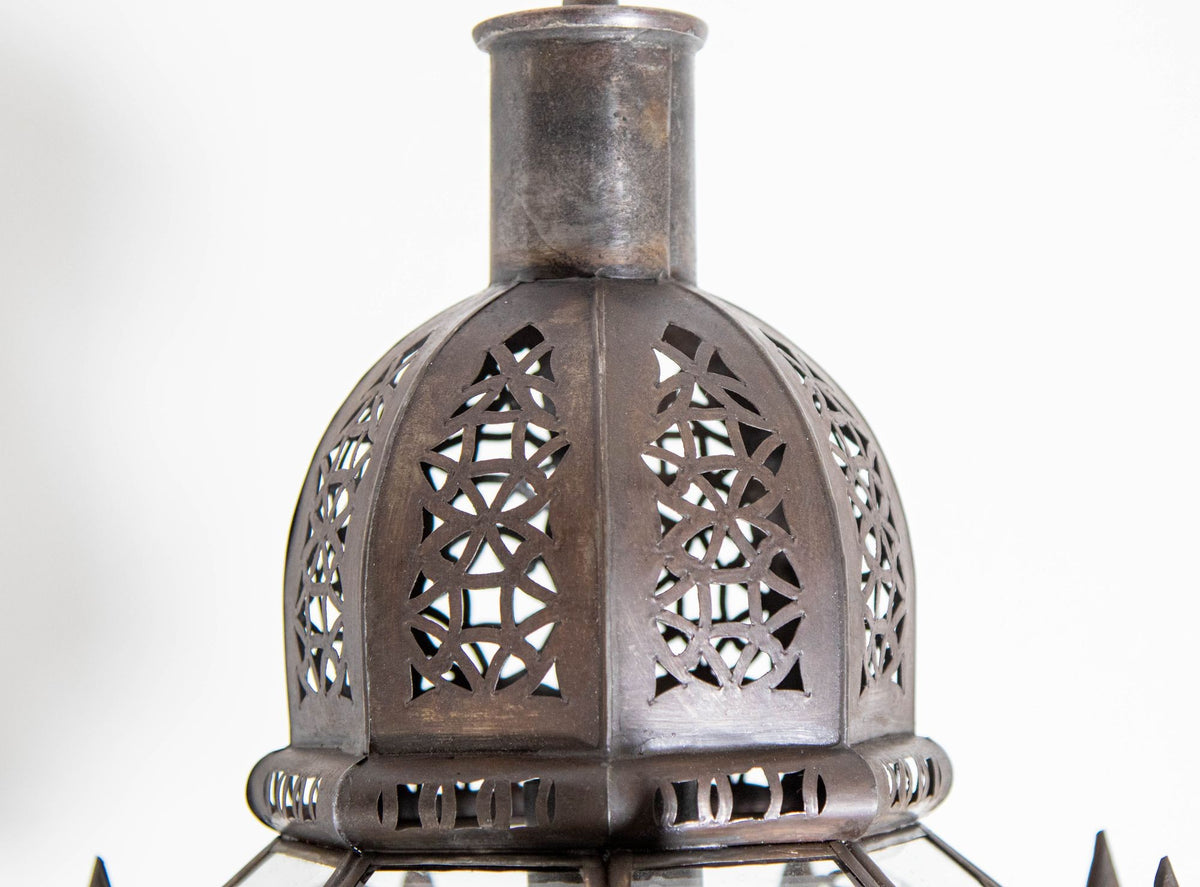 Vintage Moroccan Moorish Star Clear Glass & Pierced Metal Lantern, Marrakech