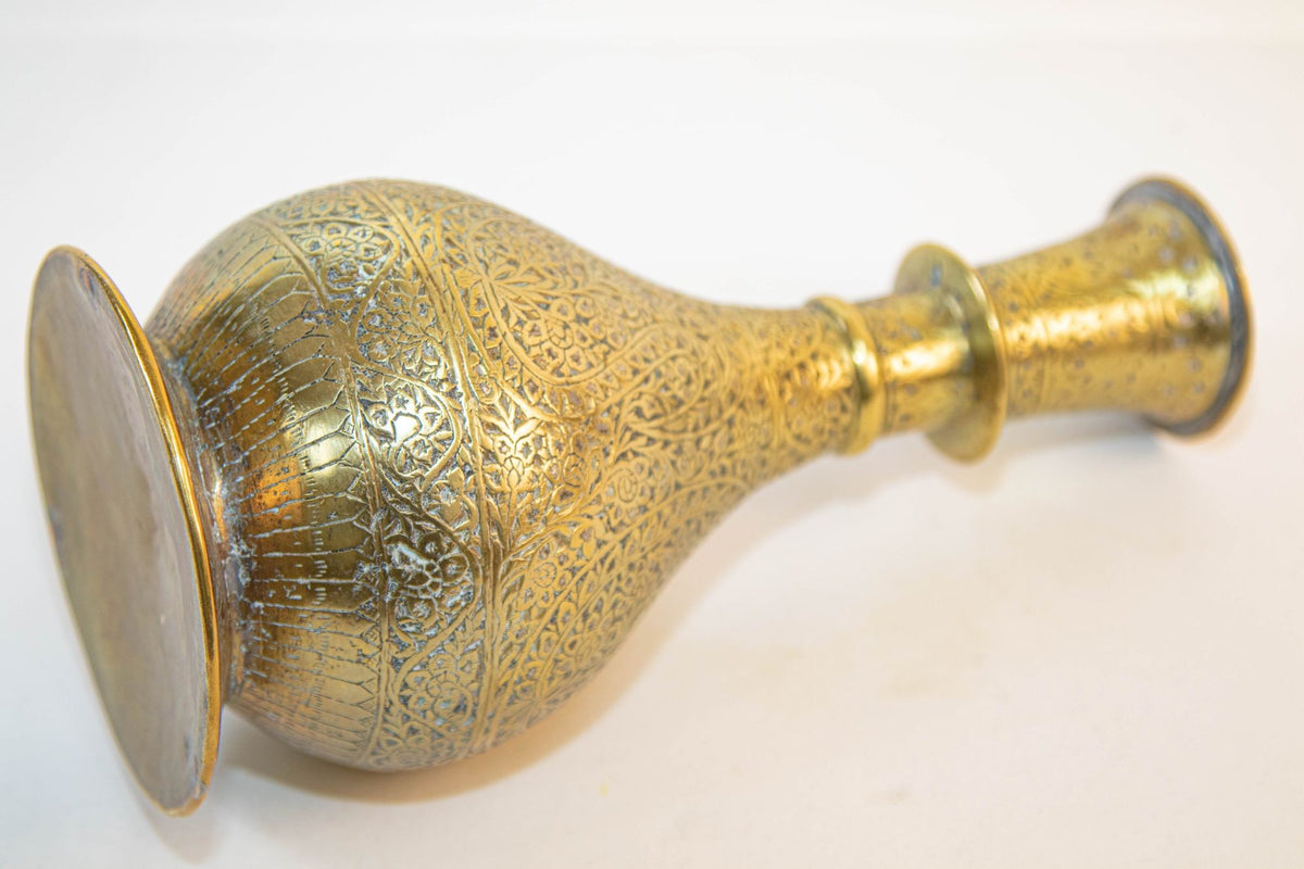 Antique Mughal Engraved Brass Vase, Indo-Persian, 19th Century