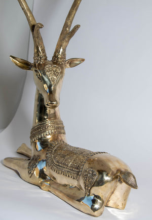 Large Brass Recumbent Deer Sculpture 1960s Hollywood Regency Style