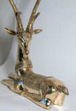 Large Brass Recumbent Deer Sculpture 1960s Hollywood Regency Style