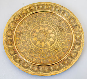 1930s Middle Eastern Round Brass Tray 23.5 in. Diameter