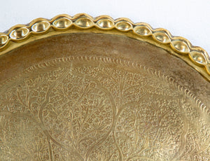 Antique Islamic Mughal Rajasthani Large Moorish Round Brass Tray with Crest Edges 30 in.