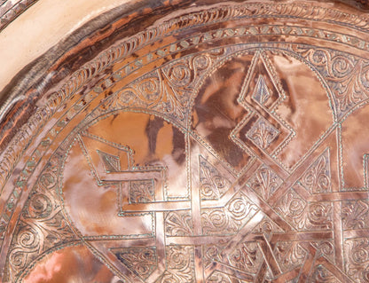Antique Oversized Moroccan Metal Copper Tray 31 in Diameter